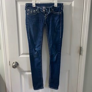 True Religion. Women’s low rise skinny leg jean. Size 26.